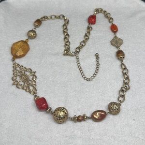 Elegant Gold and Red Beaded Necklace